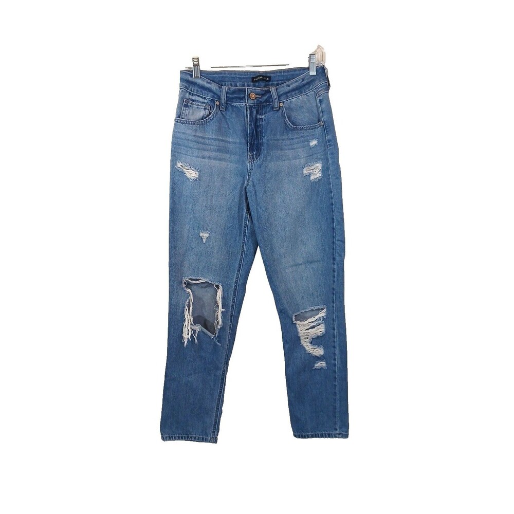 Sincerely Jules Juniors 7/28 High Waist Distressed Straight Leg Denim Tall